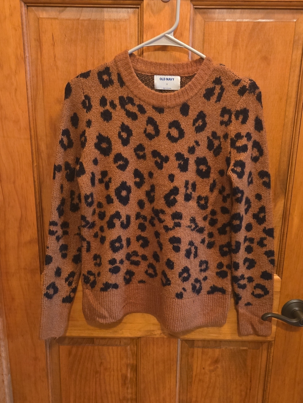 Old Navy Brown Crewneck Sweater with Black Leopard Print Size XS